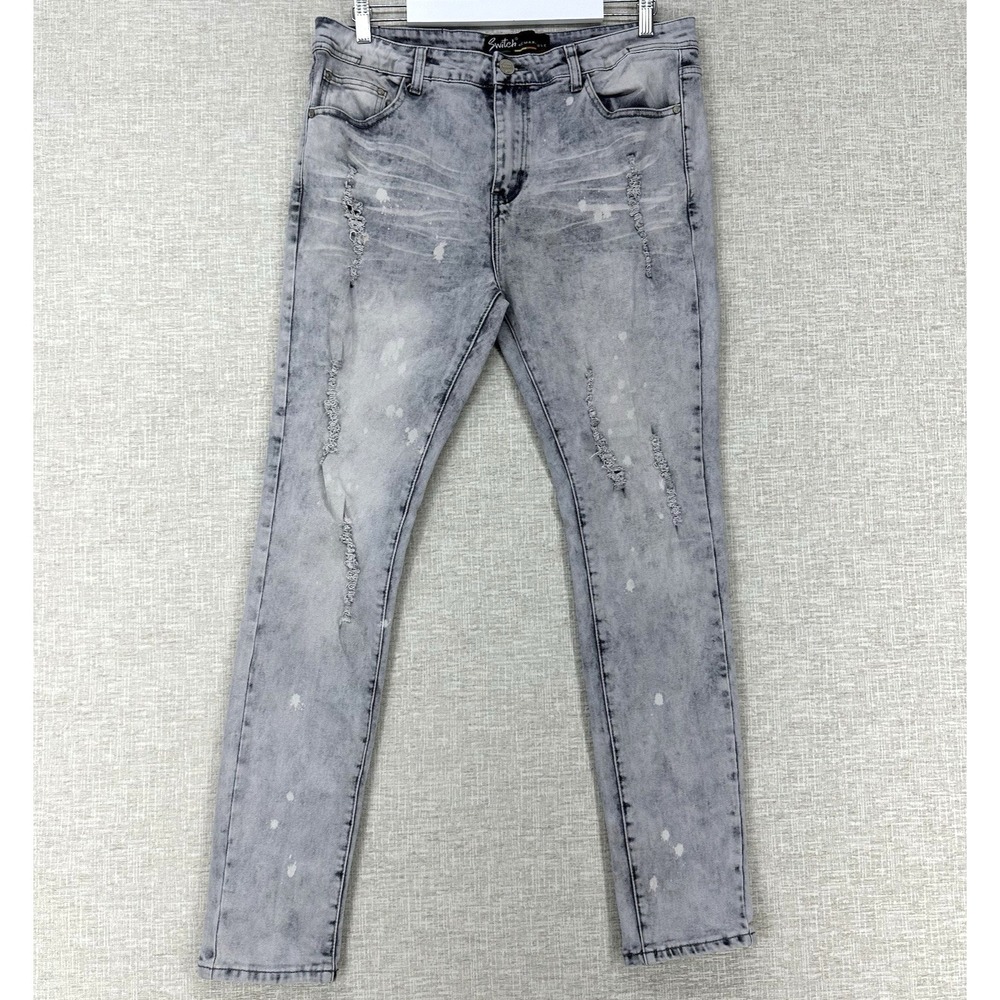 Switch Remarkable Slim Taper Fit Jeans Mens 36x32 (Actual 35x30) Gray Distressed